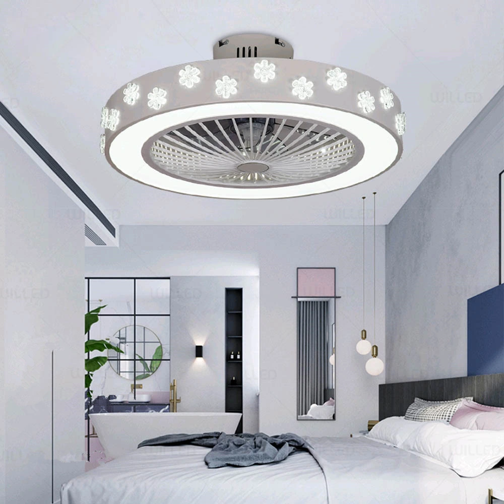 220V 55cm Smart Ceiling Fan Light with APP and Controller Control Fashion Round Smart Ceiling Fan Light (WH-VLL-13)