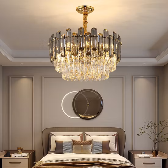 Crystal Ceiling Pendant Light China Modern European Style Crystal Brass Hanging Ceiling Lamp LED Lighting Classical Hotel Chandelier Crystal Ceiling Light