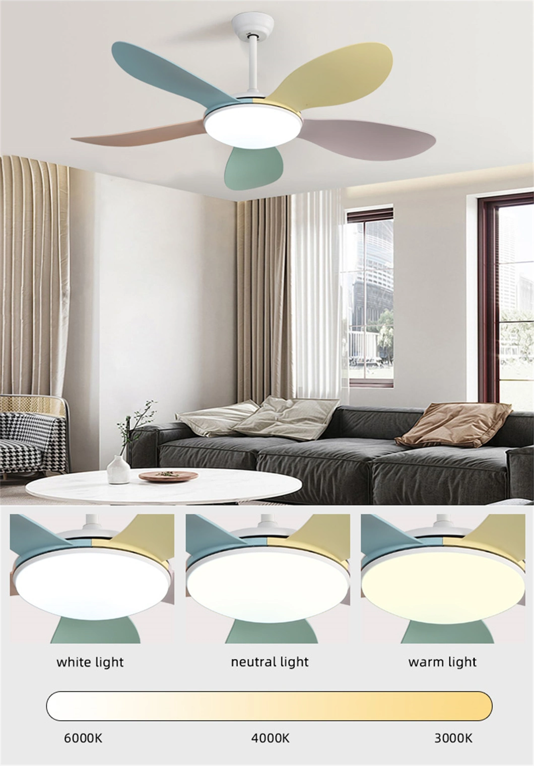 Smart Ceiling Fan with Light Ceiling Fan 5 Blades Villa 220V Modern Ceiling Fan with LED Light