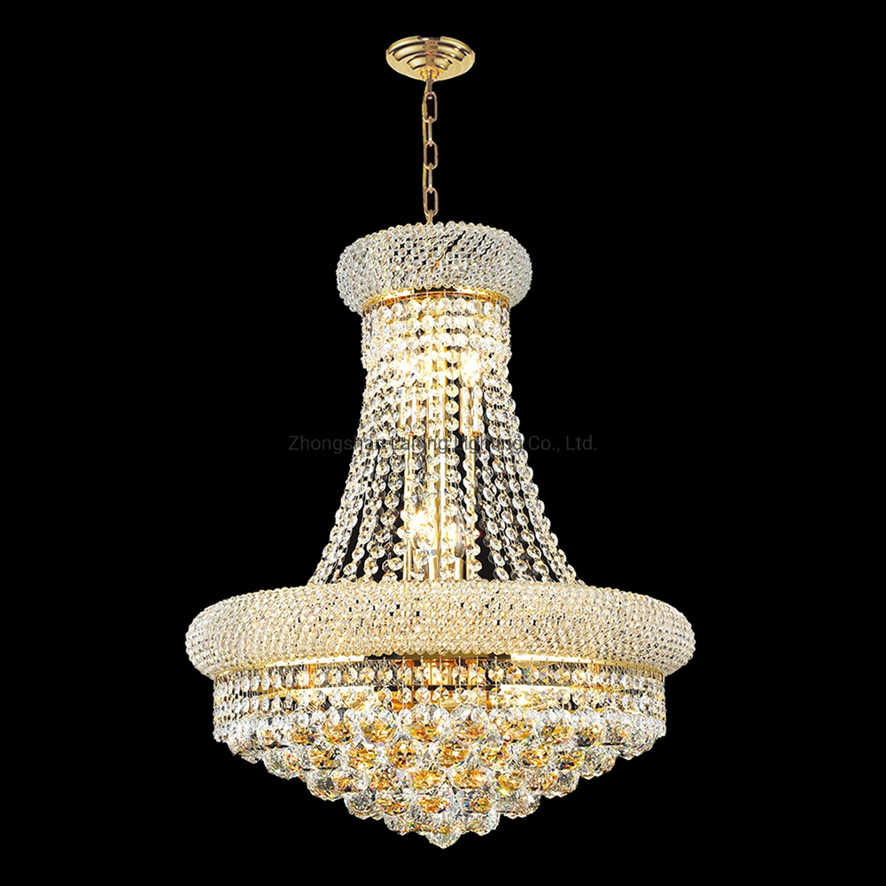 Dining Size Suspension Luster LED Luxury French Empire Gold Crystal Chandelier Lighting Modern Crystal Hanging Light