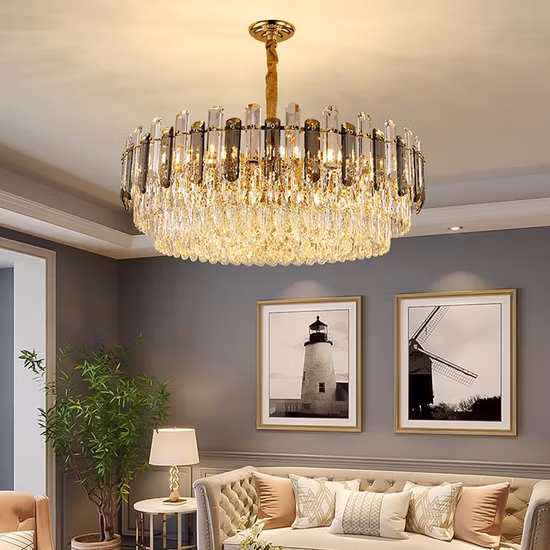 Crystal Ceiling Pendant Light China Modern European Style Crystal Brass Hanging Ceiling Lamp LED Lighting Classical Hotel Chandelier Crystal Ceiling Light