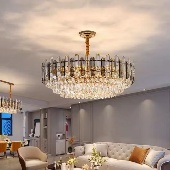 Crystal Ceiling Pendant Light China Modern European Style Crystal Brass Hanging Ceiling Lamp LED Lighting Classical Hotel Chandelier Crystal Ceiling Light