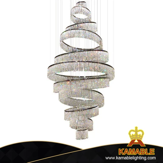 Lustre de escada de luxo incrível para saguão com cristal Asfour anel de metal